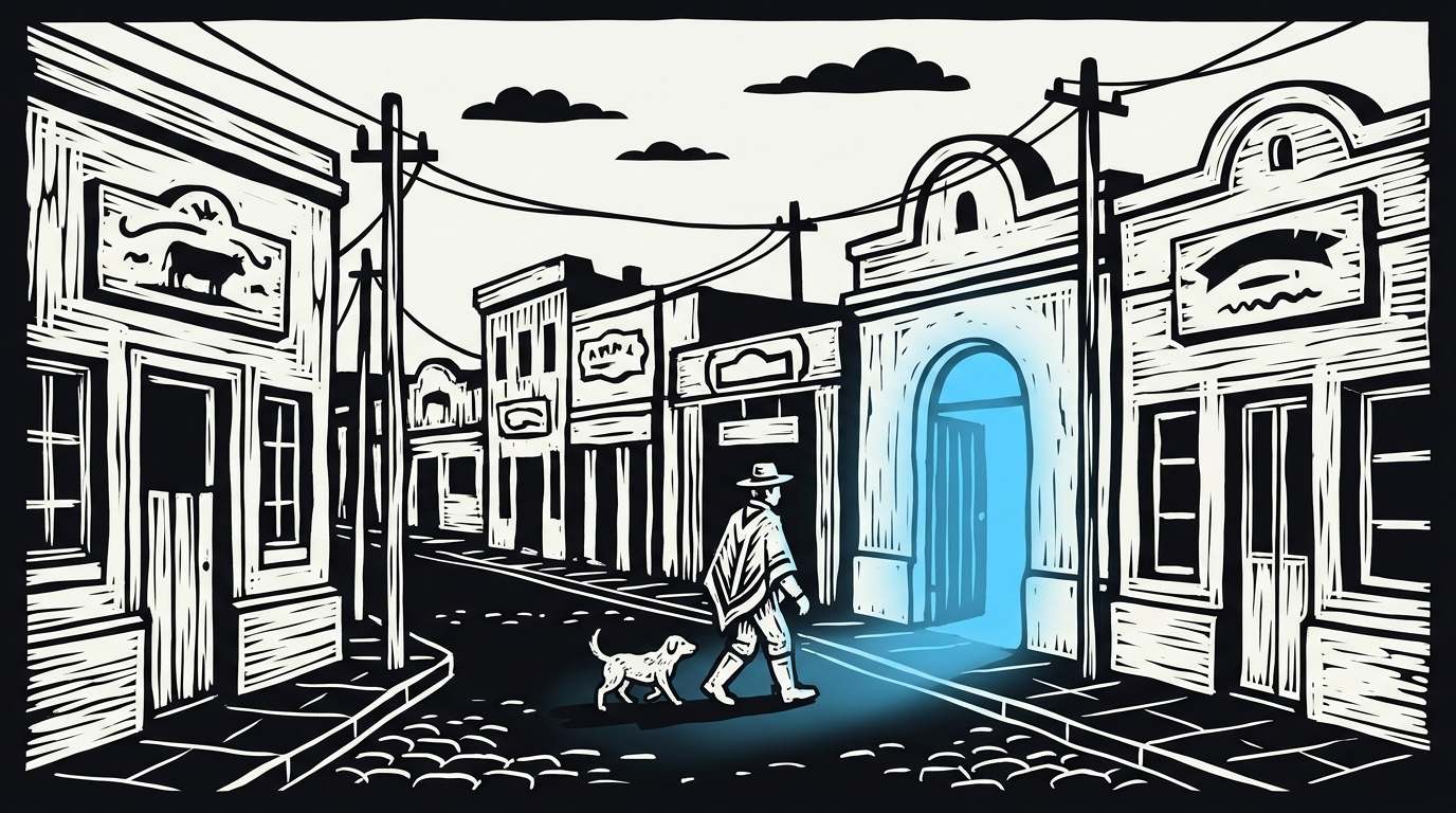 Corral de remate con hacienda y operadores